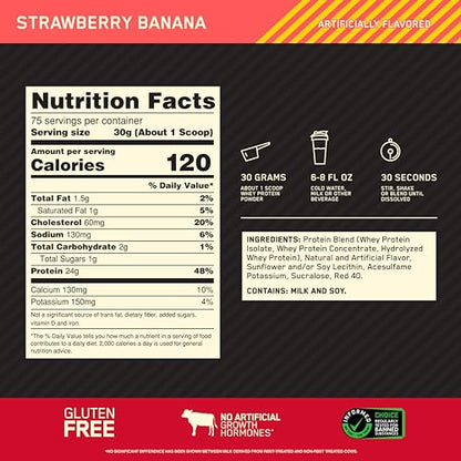 Optimum Nutrition Gold Standard 100% Whey Protein Powder, Strawberry Banana - Maple Wellness Supplements