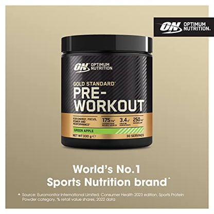 Optimum Nutrition Gold Standard Pre Workout Green Apple Flavoured Powder, 330g - Maple Wellness Supplements
