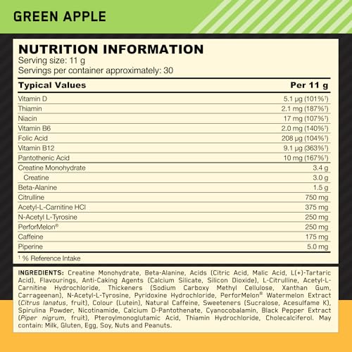 Optimum Nutrition Gold Standard Pre Workout Green Apple Flavoured Powder, 330g - Maple Wellness Supplements