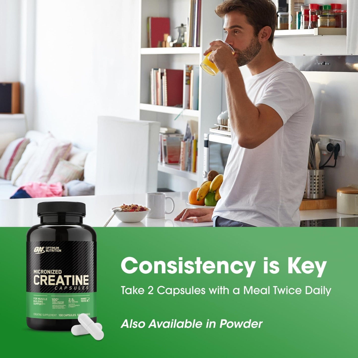 Optimum Nutrition Micronized Creatine Monohydrate Capsules, Keto Friendly, 2500mg, 100 Capsules - Maple Wellness Supplements