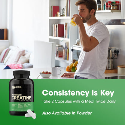 Optimum Nutrition Micronized Creatine Monohydrate Capsules, Keto Friendly, 2500mg, 100 Capsules - Maple Wellness Supplements