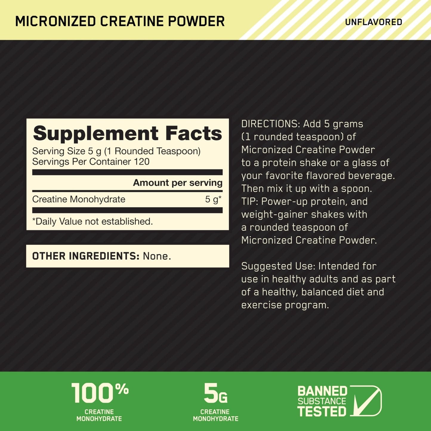 Optimum Nutrition Micronized Creatine Monohydrate Powder, Unflavored, 120 Servings, 600 Grams (Packaging May Vary) - Maple Wellness Supplements