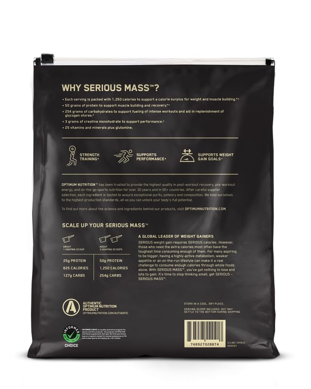 Optimum Nutrition Serious Mass Weight Gainer Protein Powder, Vitamin C, Zinc - Maple Wellness Supplements