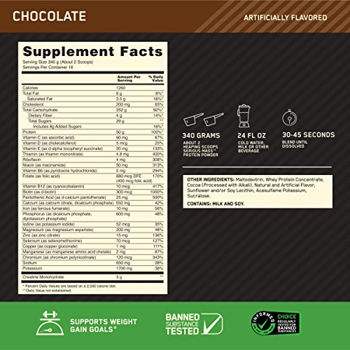 Optimum Nutrition Serious Mass Weight Gainer Protein Powder, Vitamin C, Zinc and Vitamin - Maple Wellness Supplements