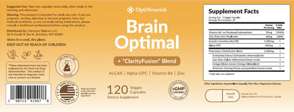 OPTINOURISH Brain Supplement for Memory and Focus, Nootropic for Adults, Fuel Brain Energy & Mental Clarity, Caffeine Free,Cognitive Support, Doctor-Formulated, Made in USA,cGMP,120 Caps - Maple Wellness Supplements