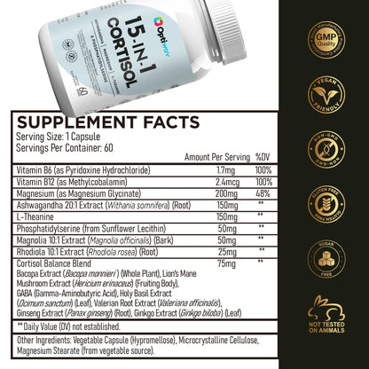 Optiwav Cortisol Detox Supplement for Women Men - Control & Lowering High Cortisol Level - Balance Calm Stress Relief Cleanse Adrenal Health Support - Magnesium Ashwagandha Cortisol Blocker Reducer - Maple Wellness Supplements
