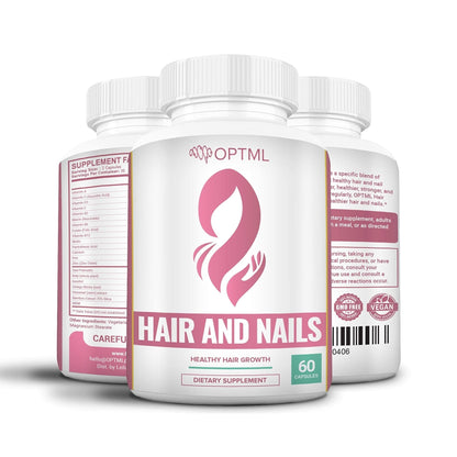 OPTML Hair and Nail Vitamins for Hair Growth and Thickness, Biotin-Infused Hair Pills, Hair Vitamins for Faster Hair Growth and Healthy Nails, for Women and Men, 60 Capsules - Maple Wellness Supplements
