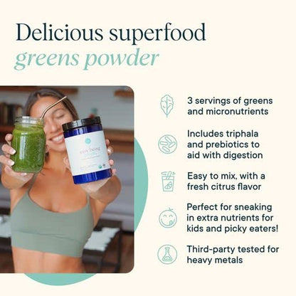 Ora Organic Greens Powder - Vegan, Gluten-Free, Organic Super Greens Drink for Energy and Detox | Antioxidants & Adaptogenic Herbs | 20+ Superfood Greens Blend - Citrus Flavor, 30 Servings - Maple Wellness Supplements