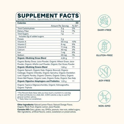 Ora Organic Greens Powder - Vegan, Gluten-Free, Organic Super Greens Drink for Energy and Detox | Antioxidants & Adaptogenic Herbs | 20+ Superfood Greens Blend - Citrus Flavor, 30 Servings - Maple Wellness Supplements