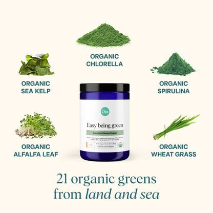 Ora Organic Greens Powder - Vegan, Gluten-Free, Organic Super Greens Drink for Energy and Detox | Antioxidants & Adaptogenic Herbs | 20+ Superfood Greens Blend - Citrus Flavor, 30 Servings - Maple Wellness Supplements