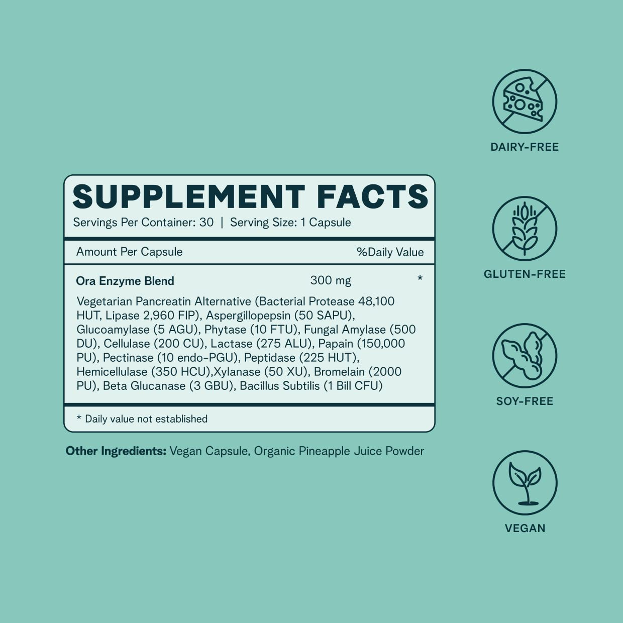 Ora Organic Multi-Enzyme Supplement - Vegan, Gluten Free Enzymes for Digestion with Probiotics for Gut Health, Bloating, Constipation and Gas Relief - 30 Easy to Swallow Capsules - Maple Wellness Supplements