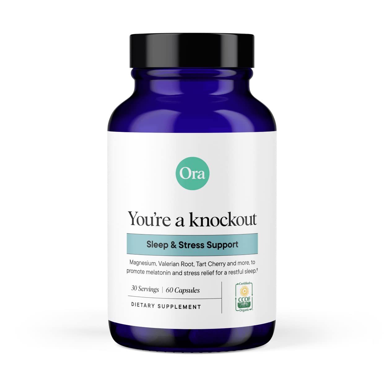 Ora Organic Natural Sleep Aid Supplement Stress Support Calming Herbal Blend with Melatonin from Tart Cherry - Includes Magnesium Citrate, Valerian Root, and Lemon Balm - 1 Month Supply, 60 Capsules - Maple Wellness Supplements