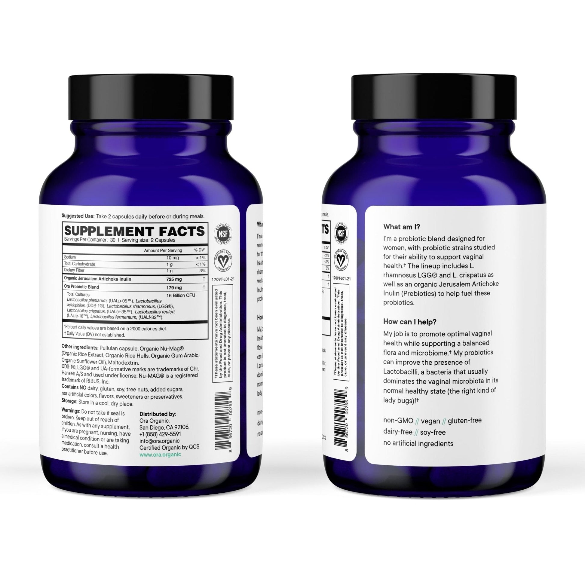 Ora Organic Prebiotics and Probiotics for Women - Lactobacillus for Vaginal and Urinary Tract Health, Contains 16 Billion CFU, 6 Strains - 1 Month Supply, 60 Vegan Probiotic Capsules - Maple Wellness Supplements