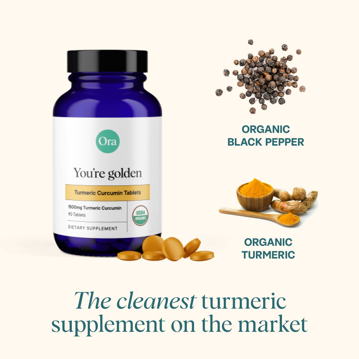 Ora Organic Turmeric Curcumin with Piperine - Pure Extracts for Joint Stress and Cardiovascular Health, Support Healthy Cognitive Function, No Filler Ingredients - 90 Vegan Tablets, 1 Month Supply - Maple Wellness Supplements