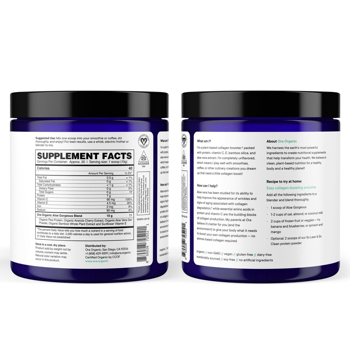 Ora Organic Vegan Collagen-Boosting Powder for Women and Men - Hair, Skin, & Nails Support - Bamboo Silica, Plant-Based Protein, Organic Vitamin C, Aloe Vera - Vanilla Flavor, 20 Servings - Maple Wellness Supplements