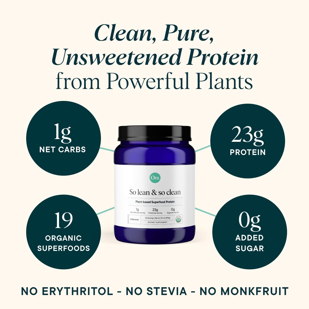 Ora Organic Vegan Protein Powder - 23g Plant Based Pea Protein Unflavored - Maple Wellness Supplements