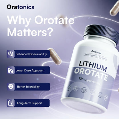 Oratonics Lithium Orotate 10mg – Trace Mineral Lithium Supplement for Daily Balance & Cognitive Clarity – Low-Dose, Highly Absorbable Formula – Vegan - Maple Wellness Supplements