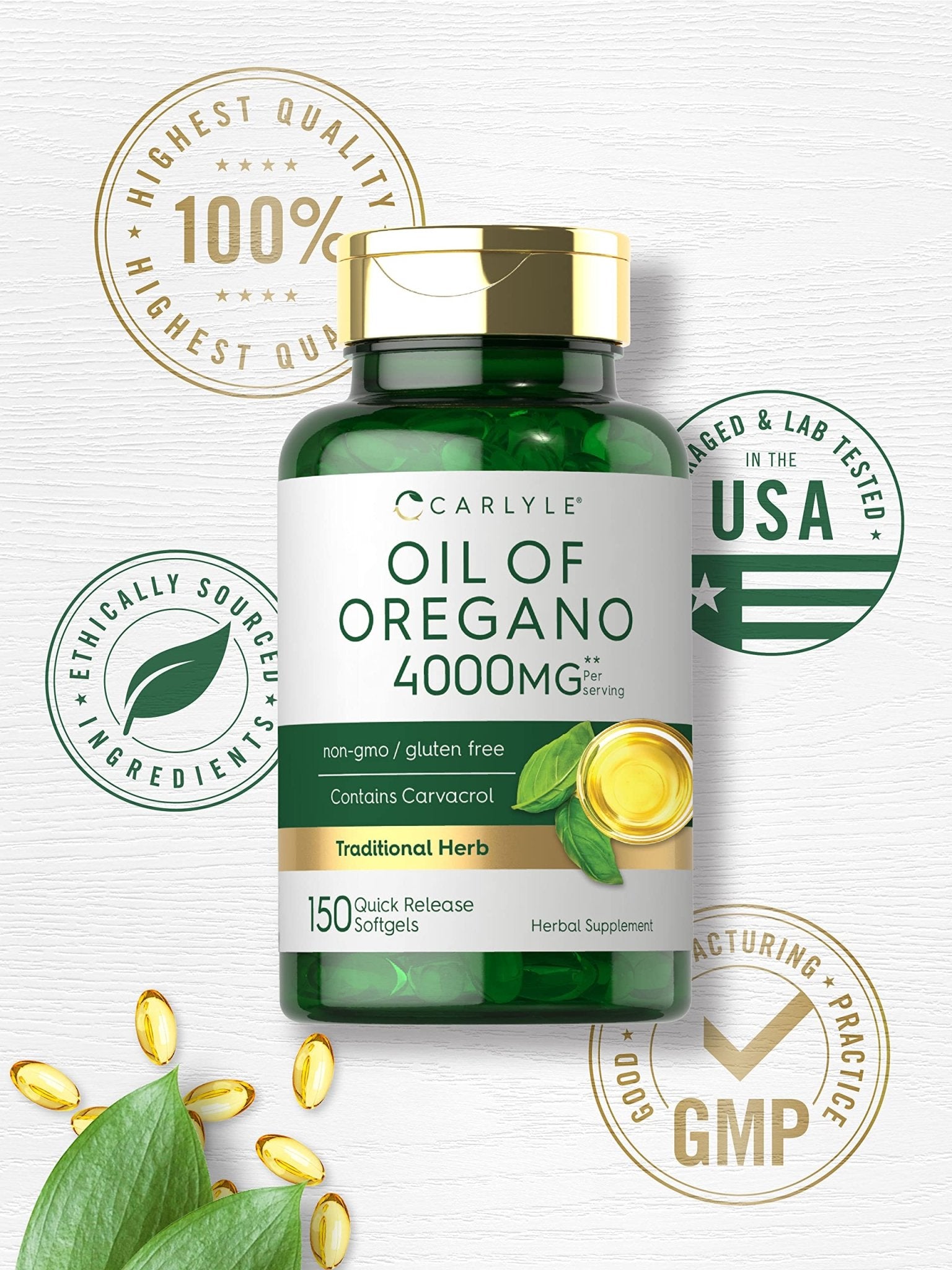 Oregano Oil Extract | Max Potency | 150 Softgel Capsules | Non-GMO and Gluten - Maple Wellness Supplements