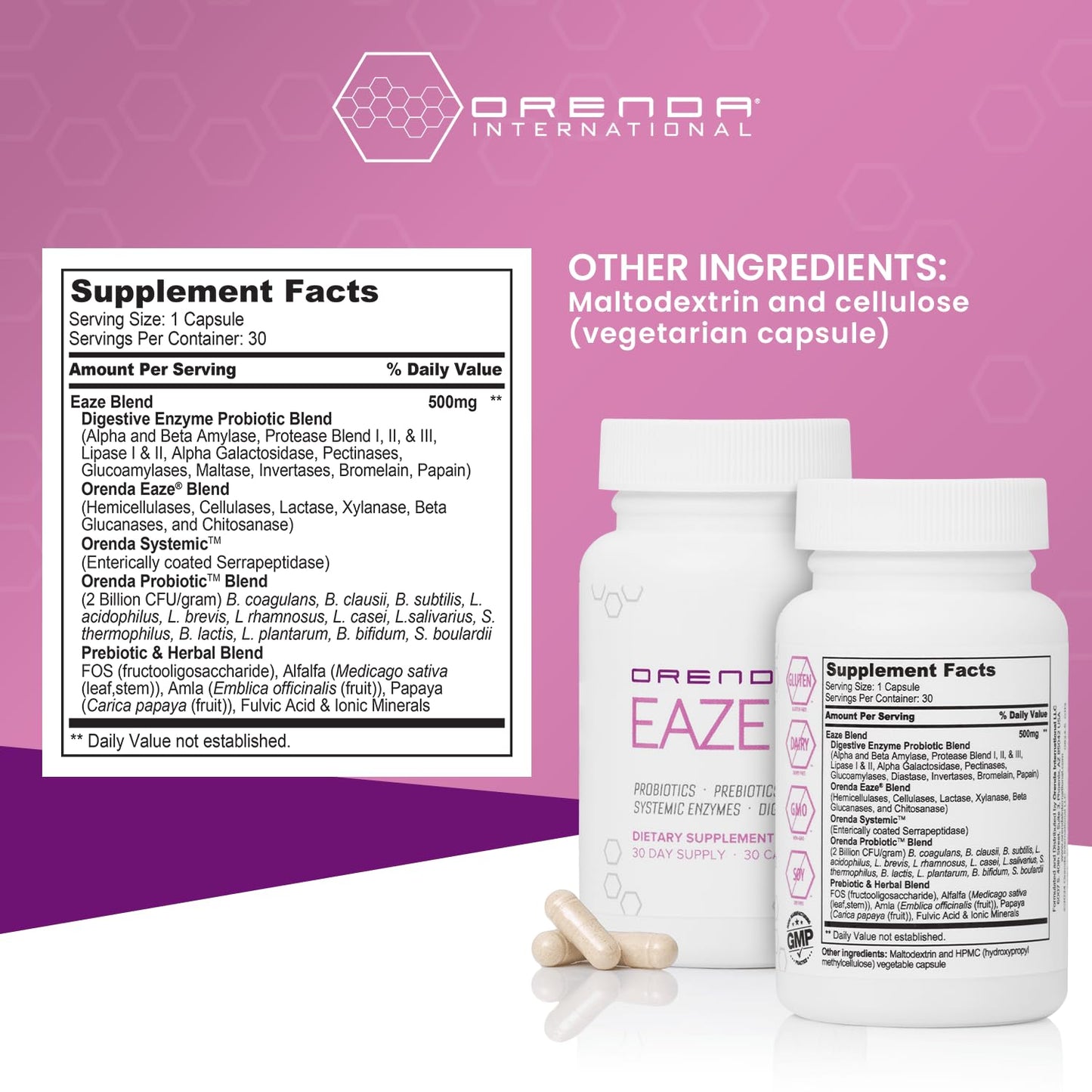 Orenda Eaze®: Gut Wellness Capsules | 6-in-1 Digestive Support with Probiotics, Endospores, Peptizyme-SP EN, Prebiotics, and Digestive Enzymes - Maple Wellness Supplements