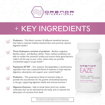 Orenda Eaze®: Gut Wellness Capsules | 6-in-1 Digestive Support with Probiotics, Endospores, Peptizyme-SP EN, Prebiotics, and Digestive Enzymes - Maple Wellness Supplements