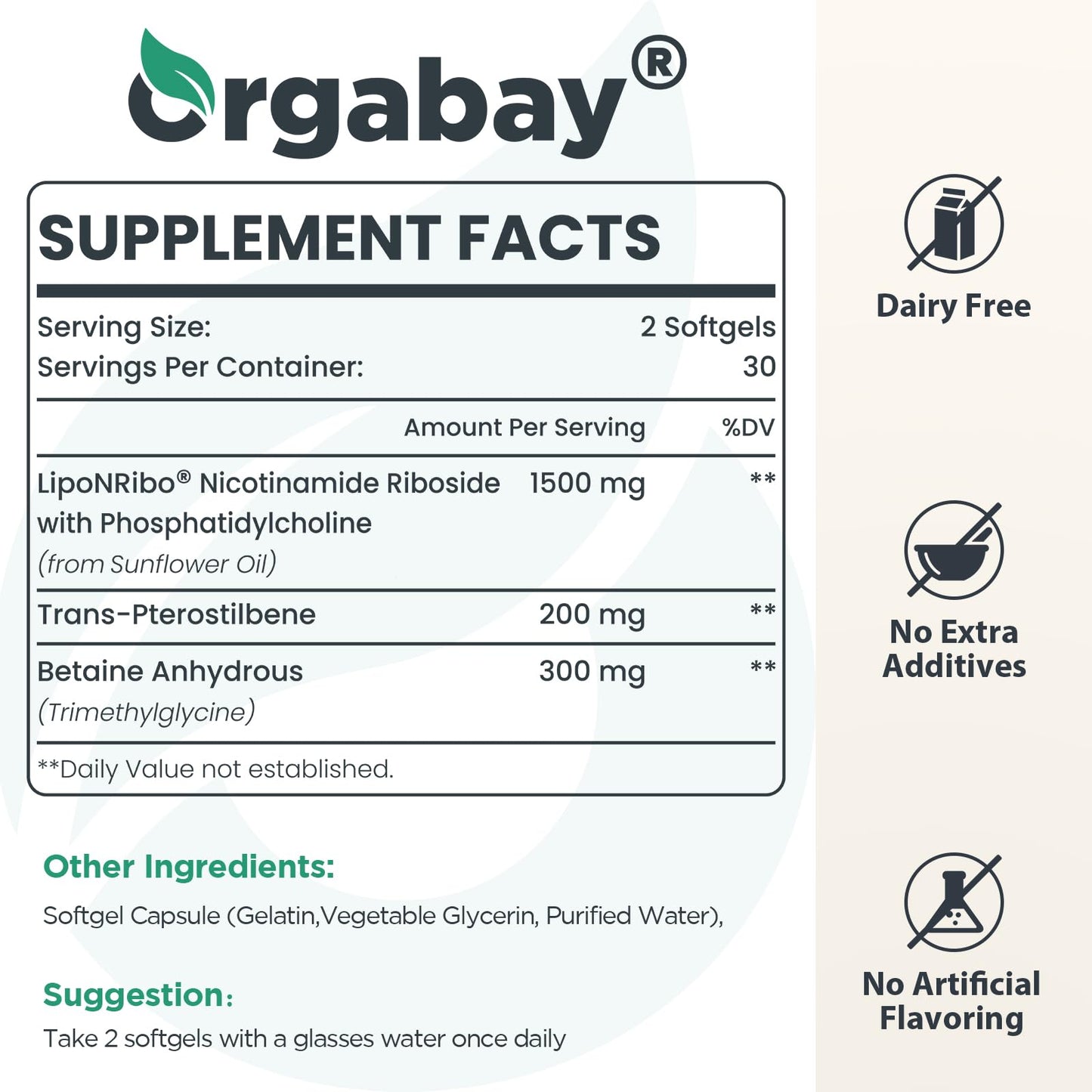 Orgabay Liposomal NAD+ Supplement 500 mg, High Absorption, Boost NAD+ with TMG 250 mg, Actual NAD Plus More Efficient Than Nicotinamide Riboside, Support Cellular Energy, Healthy Aging | 60 Softgels - Maple Wellness Supplements