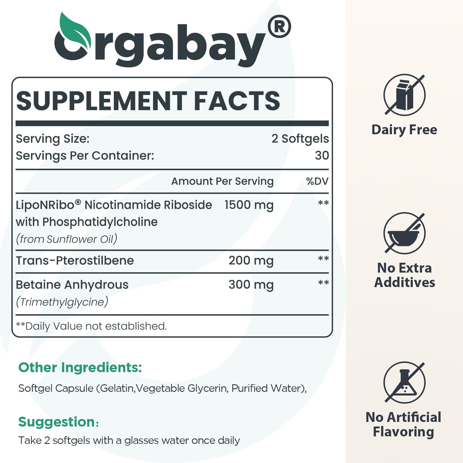 Orgabay Liposomal NAD+ Supplement 500 mg, High Absorption, Boost NAD+ with TMG 250 mg, Actual NAD Plus More Efficient Than Nicotinamide Riboside, Support Cellular Energy, Healthy Aging | 60 Softgels - Maple Wellness Supplements
