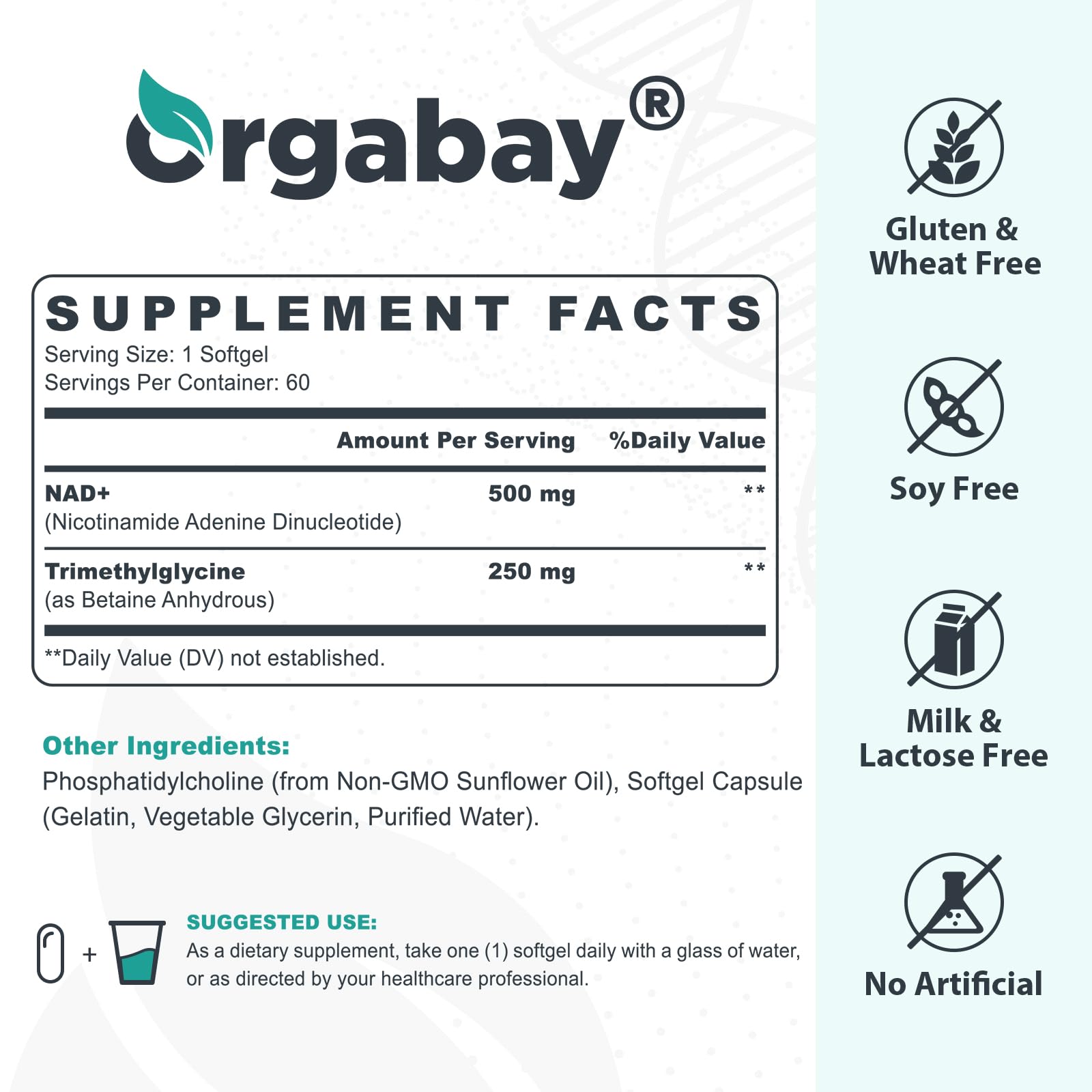 Orgabay Liposomal NAD+ Supplement 500 mg, High Absorption, Boost NAD+ with TMG 250 mg, Actual NAD Plus More Efficient Than Nicotinamide Riboside, Support Cellular Energy, Healthy Aging | 240 Softgels - Maple Wellness Supplements