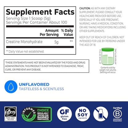 Orgain Creatine Monohydrate Micronized Powder, 100 Servings, Unflavored, Supports Muscle Growth, Post Workout Recovery and Brain Health, No Artificial Additives - Maple Wellness Supplements