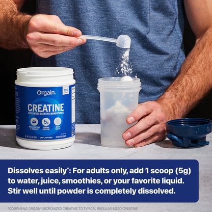 Orgain Creatine Monohydrate Micronized Powder, 100 Servings, Unflavored, Supports Muscle Growth, Post Workout Recovery and Brain Health, No Artificial Additives, for Men & Women, Vegan - Maple Wellness Supplements