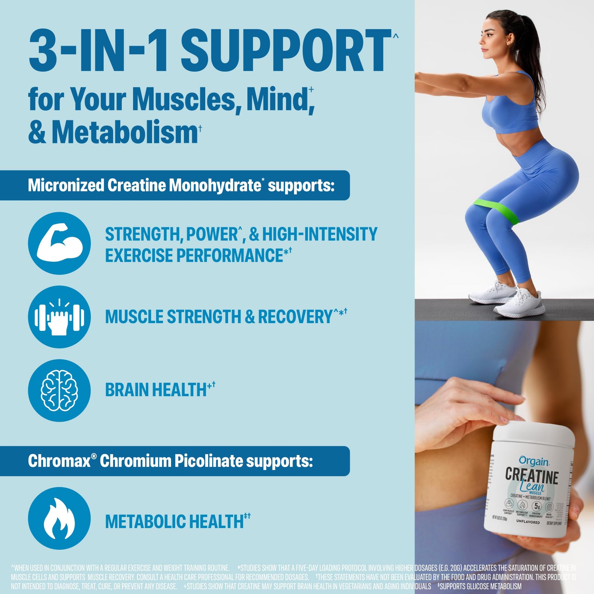 Orgain Micronized Creatine Monohydrate Lean Muscle Powder with Metabolism Blend, Unflavored, 50 Servings, Supports Muscle Strength and Brain Health, No Dairy or Soy, Gluten Free, Vegan - Maple Wellness Supplements