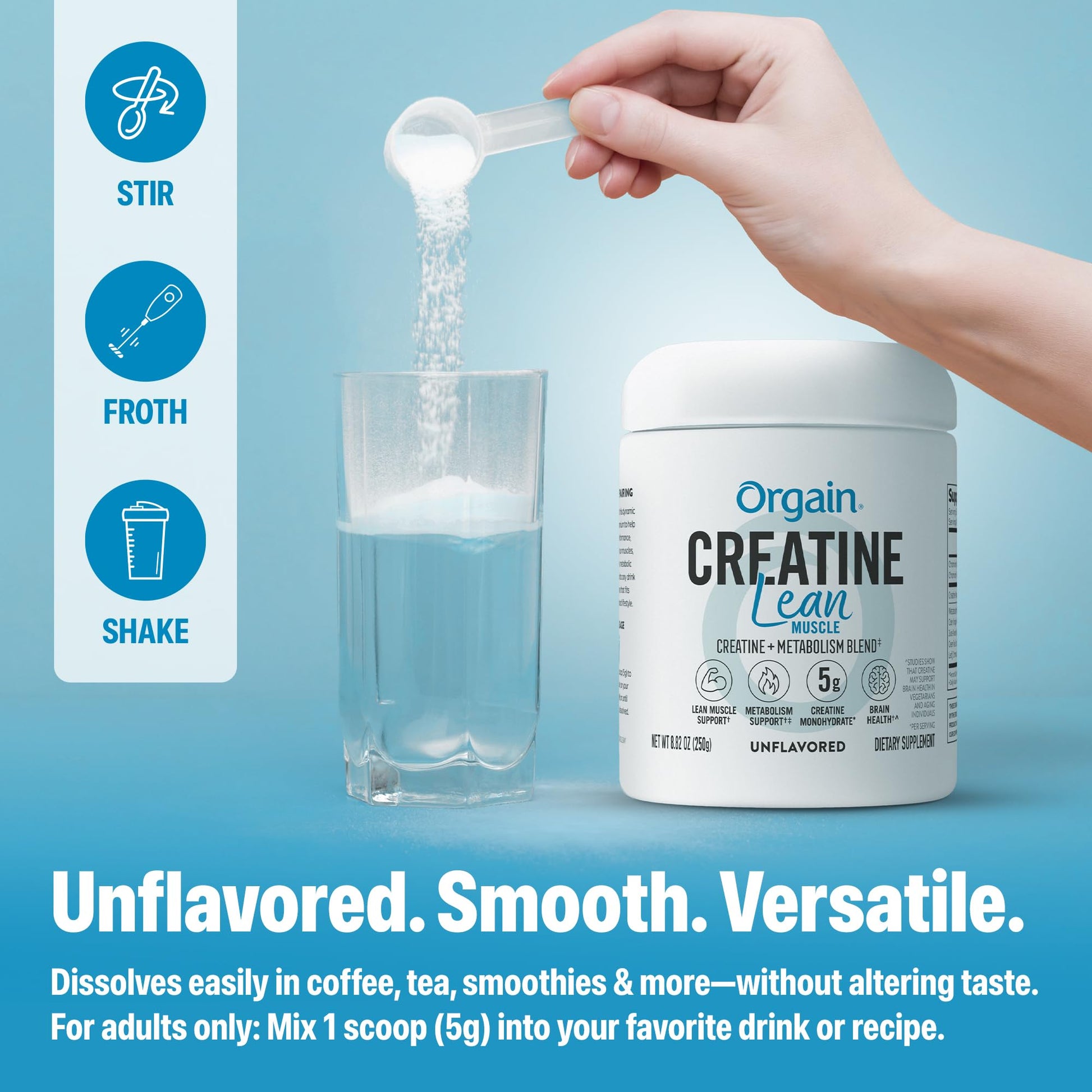 Orgain Micronized Creatine Monohydrate Lean Muscle Powder with Metabolism Blend, Unflavored, 50 Servings, Supports Muscle Strength and Brain Health, No Dairy or Soy, Gluten Free, Vegan - Maple Wellness Supplements