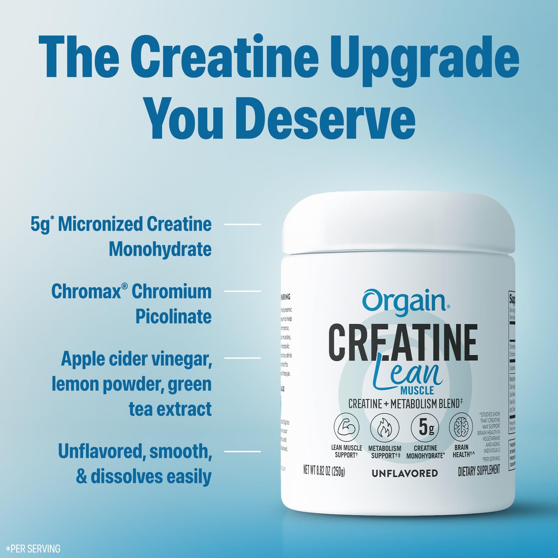Orgain Micronized Creatine Monohydrate Lean Muscle Powder with Metabolism Blend, Unflavored, 50 Servings, Supports Muscle Strength and Brain Health, No Dairy or Soy, Gluten Free, Vegan - Maple Wellness Supplements