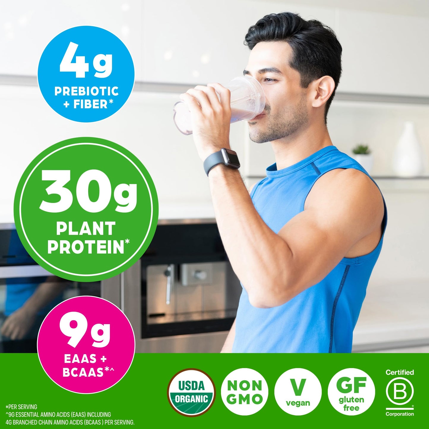 Orgain Organic 30g Vegan Plant Protein Powder, Vanilla, 9g EAAs + BCAAs, High Plant Protein, 4g Prebiotic + Fiber, 1g Sugar, Pre-Workout, Muscle Support + Recovery - 2.01lb (Packaging May Vary) - Maple Wellness Supplements