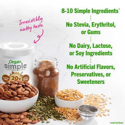 Orgain Organic Simple Vegan Protein Powder, Peanut Butter - 20g Plant Based Protein - Maple Wellness Supplements