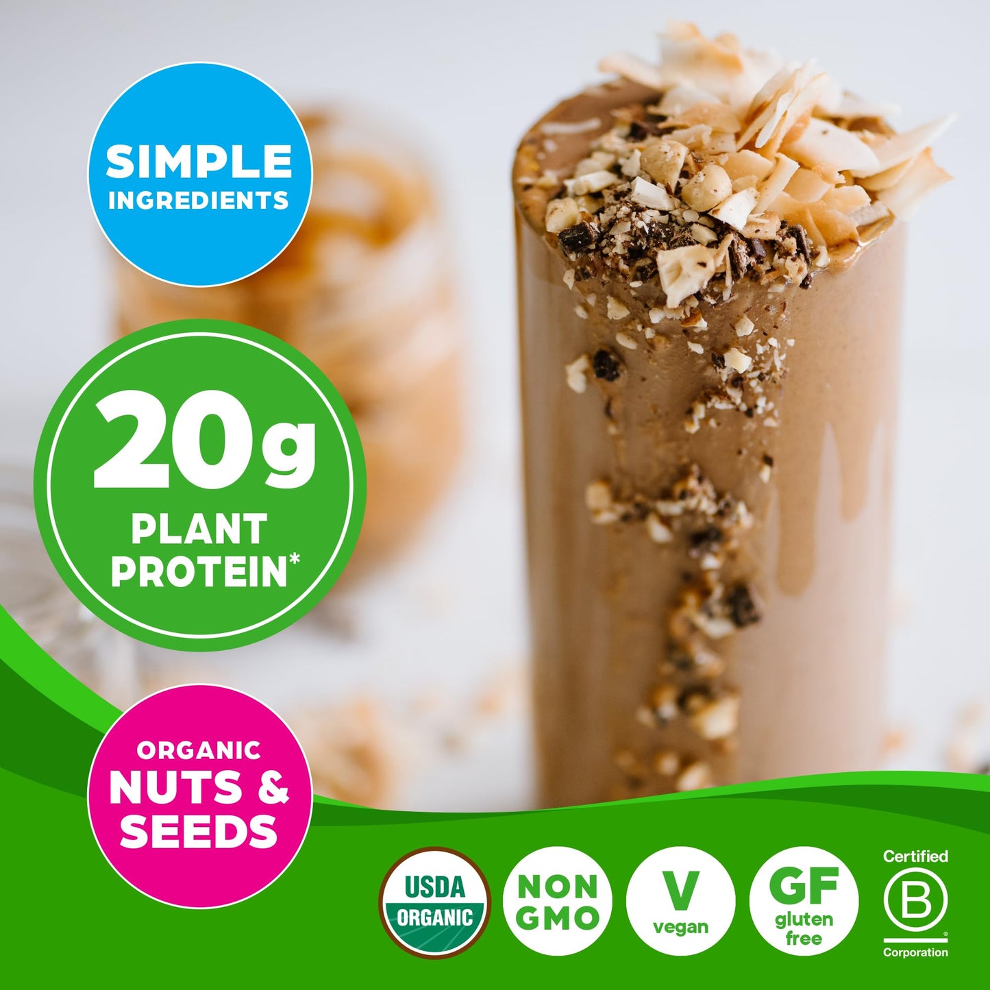 Orgain Organic Simple Vegan Protein Powder, Peanut Butter - 20g Plant Based Protein, With less Ingredients, No Artificial Sweeteners, Gluten Free, No Dairy or Lactose, 1.25 lb (Packaging May Vary) - Maple Wellness Supplements