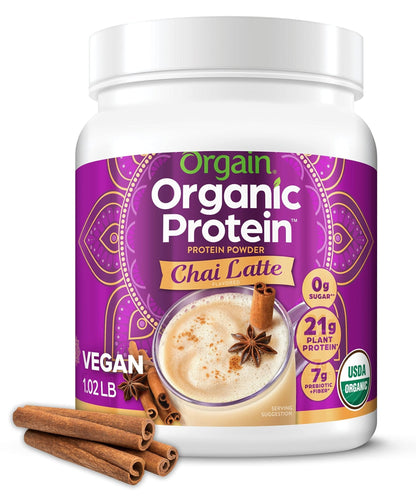 Orgain Organic Vegan Protein Powder, Chai Latte - 21g Plant Based Protein, Gluten Free - Maple Wellness Supplements