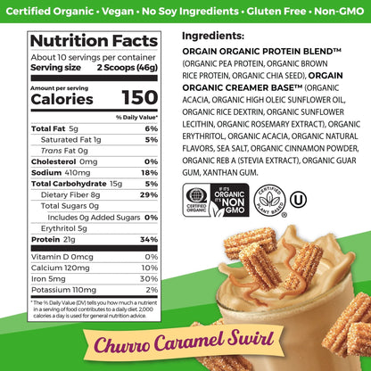 Orgain Organic Vegan Protein Powder, Churro Caramel Swirl - 21g Plant Based Protein - Maple Wellness Supplements