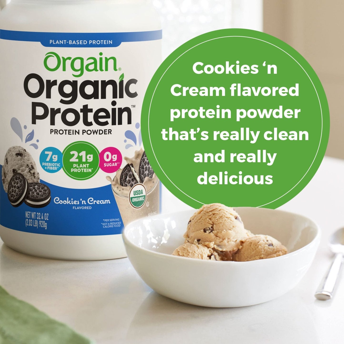 Orgain Organic Vegan Protein Powder, Cookies and Cream - 21g Plant Based Protein - Maple Wellness Supplements