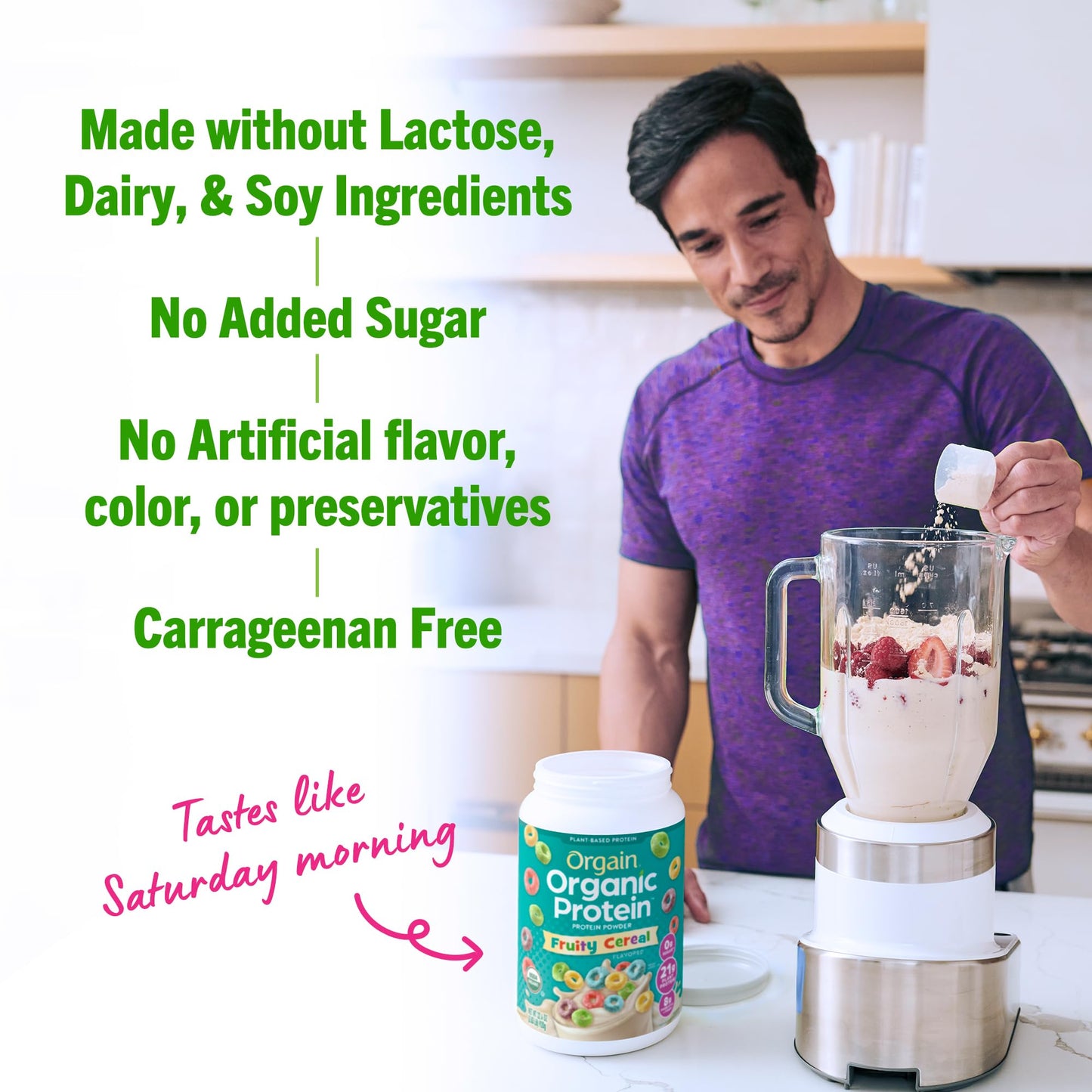 Orgain Organic Vegan Protein Powder, Fruity Cereal - 21g Plant Based Protein, Gluten Free - Maple Wellness Supplements