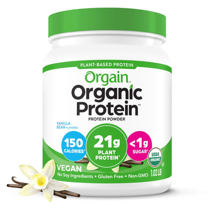 Orgain Organic Vegan Protein Powder, Vanilla Bean - 21g Plant Based Protein, 4g Prebiotic Fiber, No Lactose Ingredients, No Added Sugar, Non-GMO, For Shakes & Smoothies - Maple Wellness Supplements