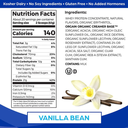 Orgain Whey Protein Powder, Vanilla Bean - 21g Grass Fed Dairy Protein, Gluten Free - Maple Wellness Supplements