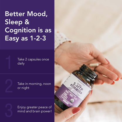 Organic 5-HTP - 200 mg | 99% 5HTP Concentration, Plus Cofactor Vitamin B6 & Lion’s Mane | Water Extracted from Organic Griffonia Seeds | Supports Mood - Maple Wellness Supplements