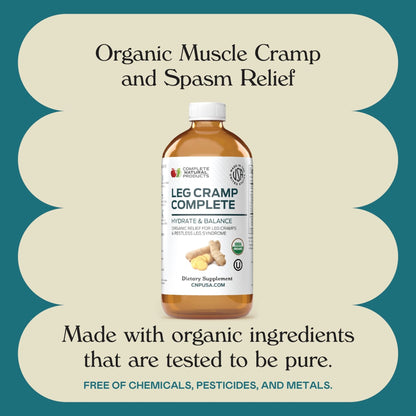 Organic Amish Leg Cramp Relief Liquid 16oz - Natural Muscle and Foot Support Supplement with Apple Cider Vinegar, Ginger, Garlic, Aloe, Fast Cramp Reducing Formula, Certified Organic, Made in USA - Maple Wellness Supplements