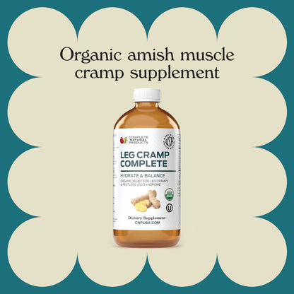 Organic Amish Leg Cramp Relief Liquid 16oz - Natural Muscle and Foot Support Supplement with Apple Cider Vinegar, Ginger, Garlic, Aloe, Fast Cramp Reducing Formula, Certified Organic, Made in USA - Maple Wellness Supplements