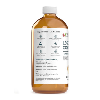 Organic Amish Leg Cramp Relief Liquid 16oz - Natural Muscle and Foot Support Supplement with Apple Cider Vinegar, Ginger, Garlic, Aloe, Fast Cramp Reducing Formula, Certified Organic, Made in USA - Maple Wellness Supplements