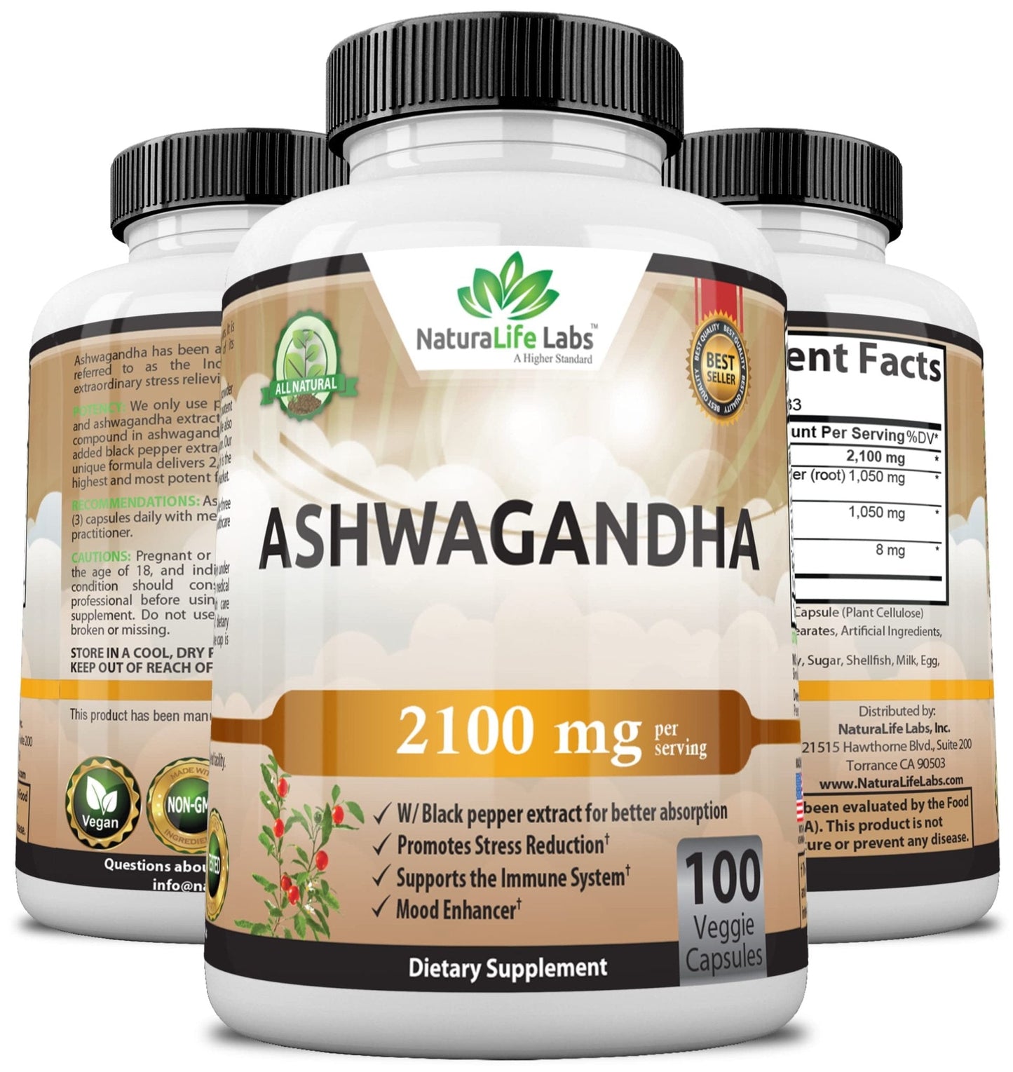 Organic Ashwagandha 2,100 mg - 100 Vegan Capsules Pure Organic Ashwagandha Powder - Maple Wellness Supplements