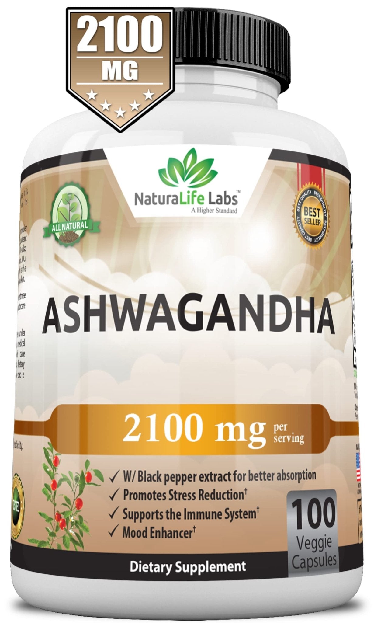 Organic Ashwagandha 2,100 mg - 100 Vegan Capsules Pure Organic Ashwagandha Powder - Maple Wellness Supplements