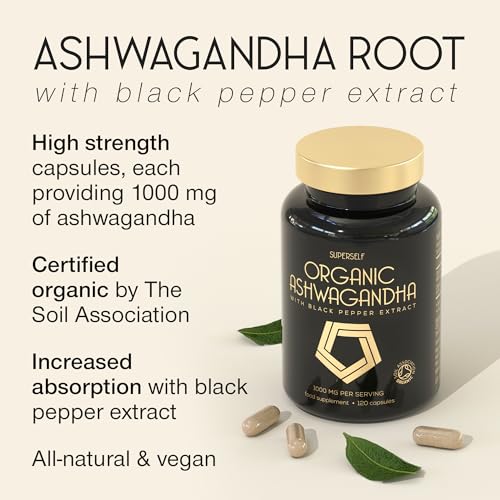 Organic Ashwagandha High Strength - 1000mg Ashwagandha Capsules - Pure Ashwagand - Maple Wellness Supplements