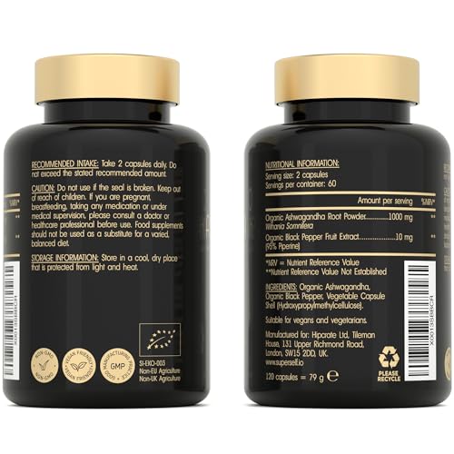 Organic Ashwagandha High Strength - 1000mg Ashwagandha Capsules - Pure Ashwagand - Maple Wellness Supplements