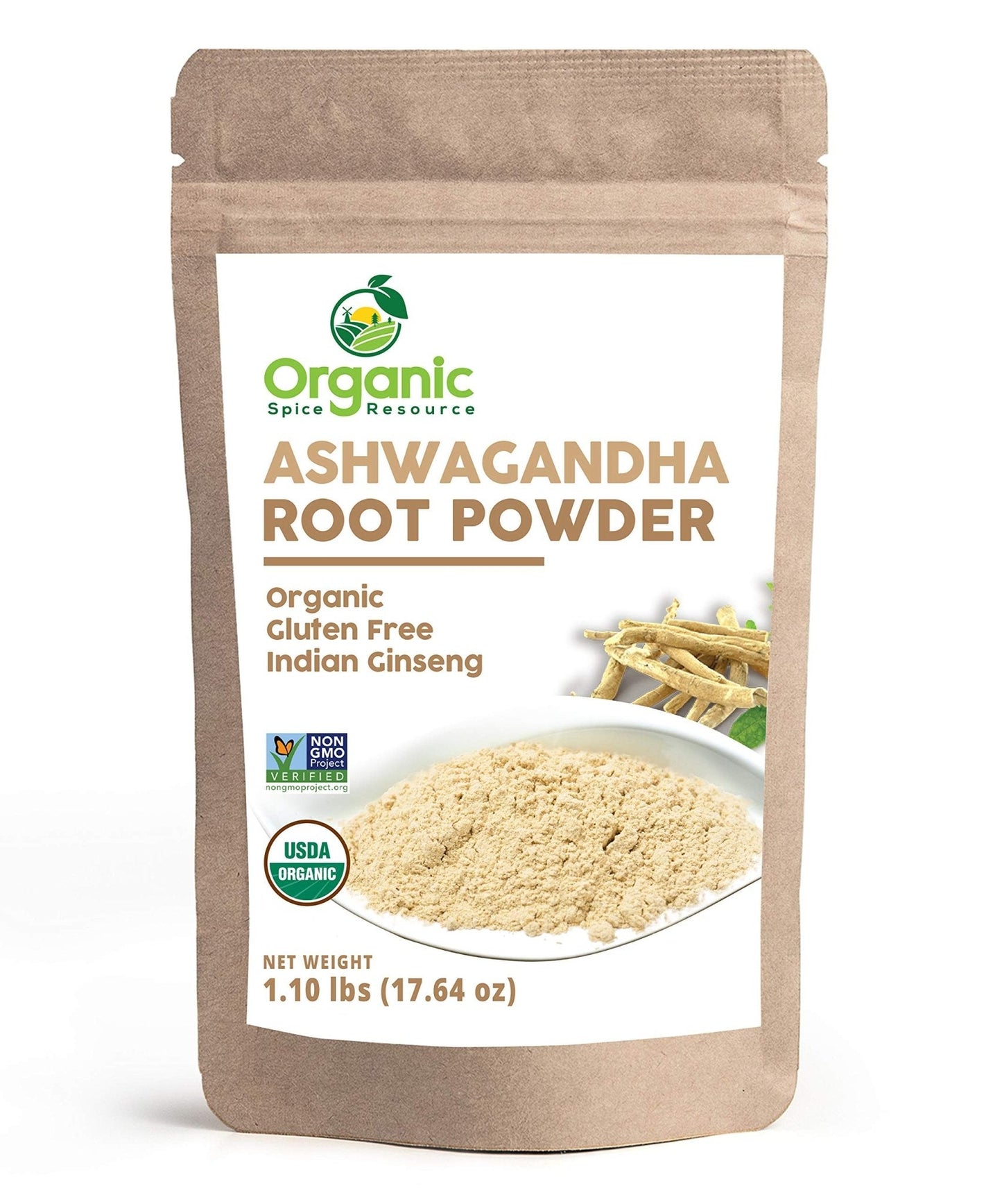 Organic Ashwagandha Root Powder - 1.10 lbs (17.64 oz) | Resealable Kraft Bag,Non-GMO, Indian Ginseng, Withania Somnifera -100% Raw from India, by SHOPOSR - Maple Wellness Supplements